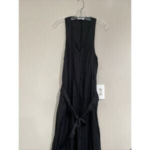 VISIBLE ART Belted maxi dress 100% european linen V Neck lagenlook boho Sz Sm